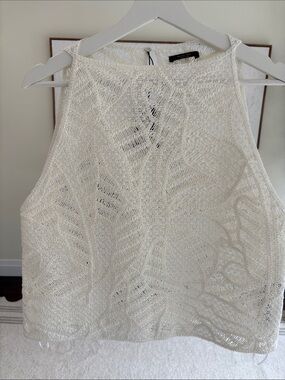 Massimo Dutti Cream Crochet Halter Tank